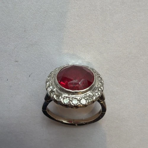 Vintage Art Deco Sterling Silver Large Faux Ruby Halo Adjustable Rings  W21