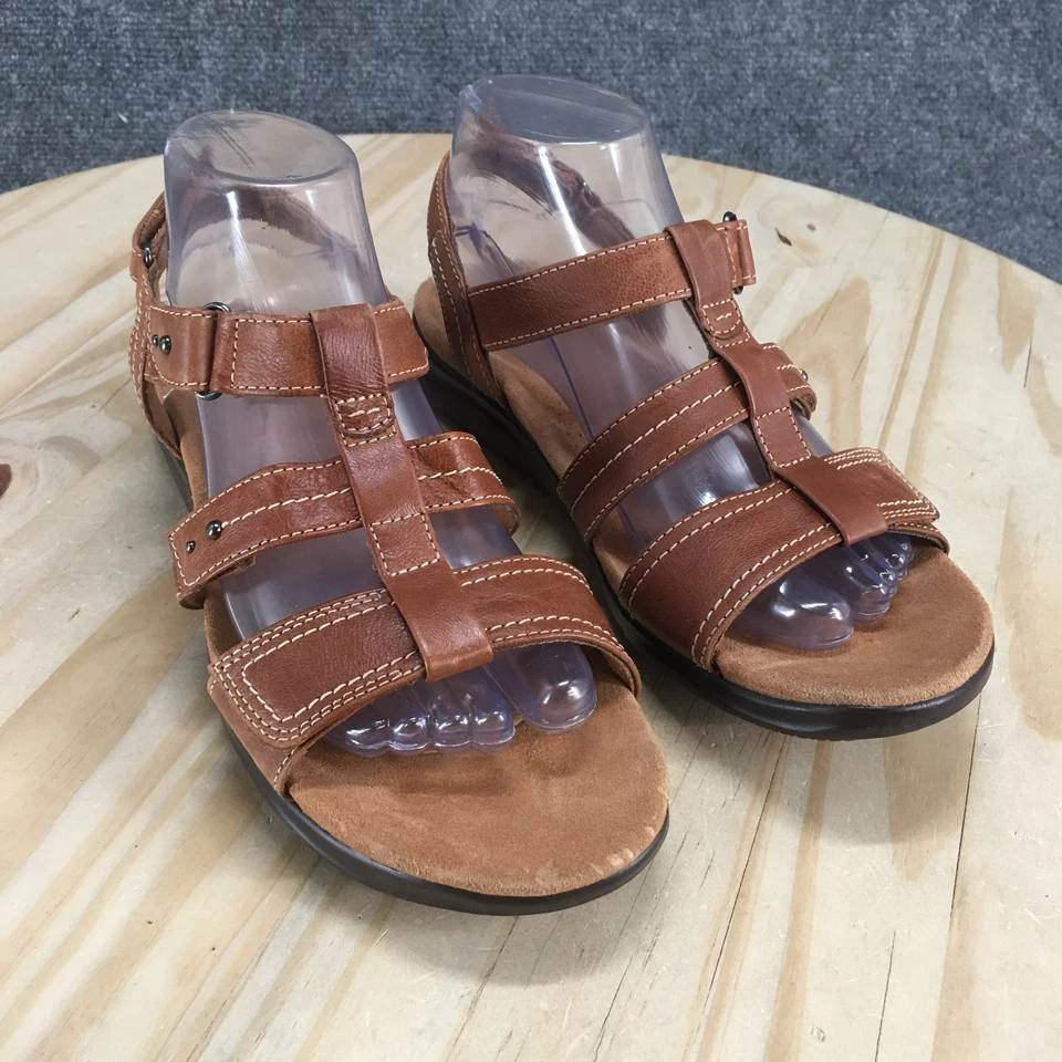 Sandalias Clarks para mujer 8 M con tiras de cuero marrón punta abierta gancho y bucle cómodas Foto 3 de 4