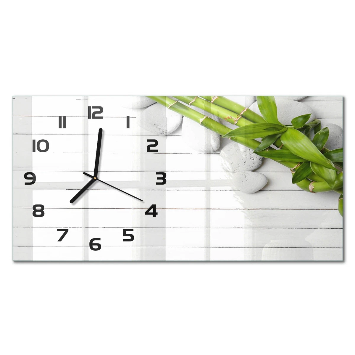 Reloj de Pared Rectangular Horizontal Diseño Elegante de Vidrio Bambú 60x30 cm