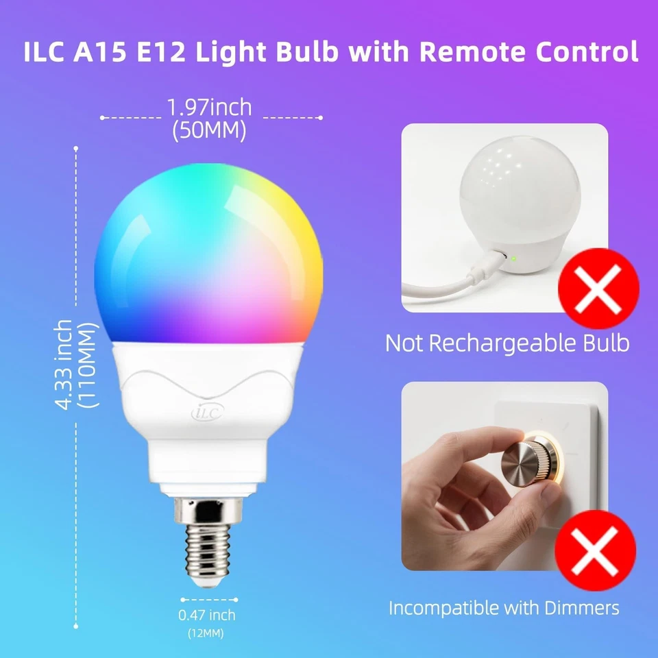 ILC E12 LED Light Bulbs 40w Equivalent 5W, Color Changing RGB, A15 Small Base... - Image 2 of 4