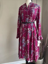 Nanette Lepore Dress Long Sleeve Fuchsia Floral Midi Size 2 NWT