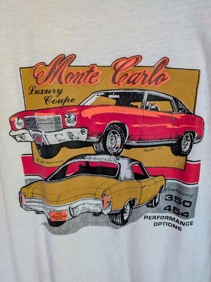 Camiseta Chevy Ringer Vintage Años 80 Talla M Monte Carlo Gráfico EE. UU. Coche Clásico Rara Foto 4 de 4