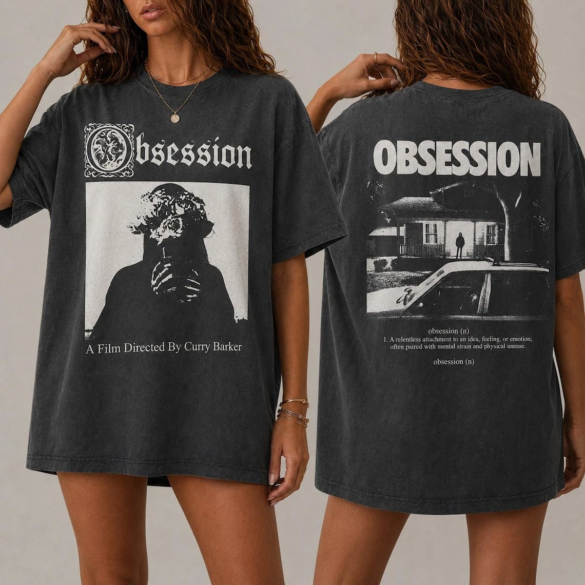 Vintage Obsession Movie Frowning Nikki Gothic Horror Double Sided T-Shirt