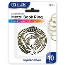 BAZIC Nickel Plated Steel Loose Leaf Binder Rings, Assorted Sizes, 10-Pack