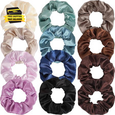 12 Pcs Satin Silk Scrunchies   Soft Hair Ties for Women  Girls, Thick Elastic P