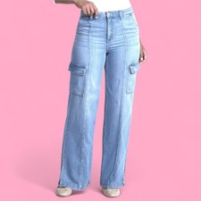 NWT Wide Leg CARGO Jeans High Rise Baggy Y2K Denim Casual Utility SZ 16