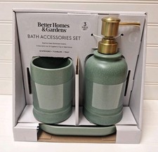 BHG 3 Pc Ceramic Bath Accessories Set - Green - Soap Dispenser, Tumbler  Tray