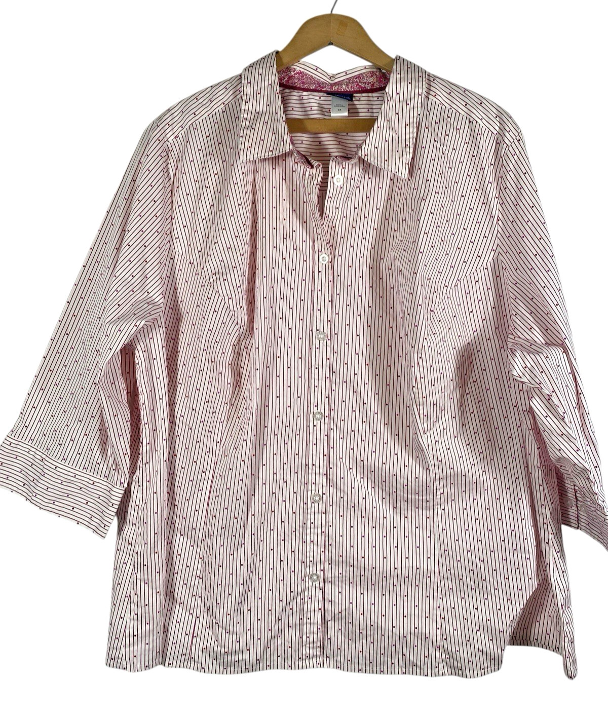 Basic Editions Blouse Top 3X Button Up White Red … - image 2