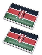 2 Pcs 3D Kenya Kenyan Flag Metal Car Stickers - Chrome Decals - 2.3x1.6 Inch