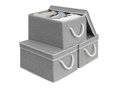 Storage Bins with Lids, Foldable Closet Storage Boxes, 3~Pack, Gray