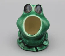 Vintage Whimsical Ceramic Frog Ashtray/Match Holder Glossy Green MCM Unmarked