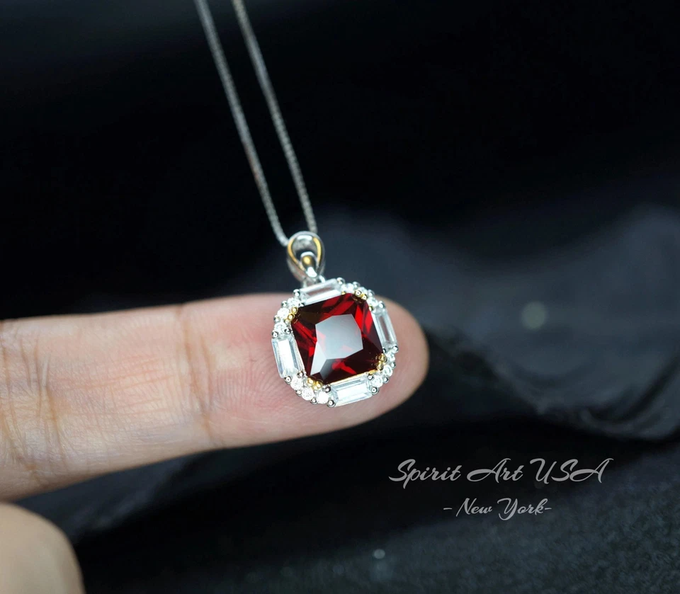 Ruby Necklace - Pigeon Blood Red Ruby Pendant - White gold @ Sterling Silver - - Image 3 of 4