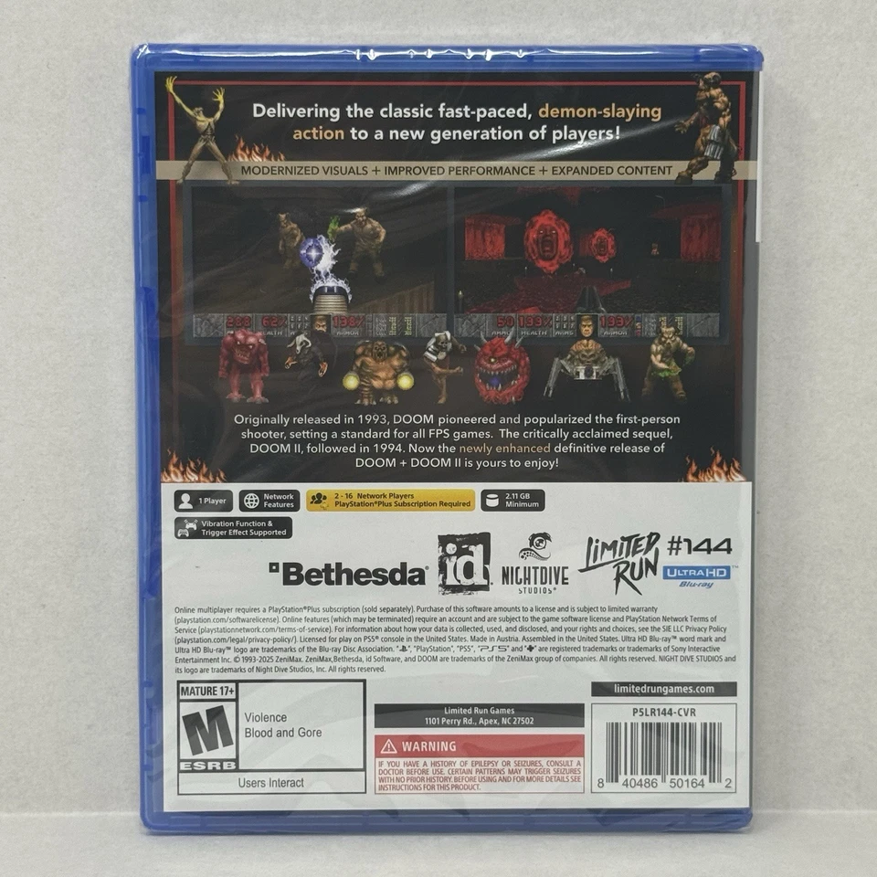 BRAND NEW DOOM + DOOM II 2 BUNDLE LIMITED RUN GAMES PS5 IN HAND READY TO SHIP! - Image 2 of 2