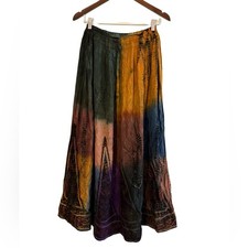 Boho Embroidered Tie Dye Maxi Skirt Festival Hippie Gypsy Granola Indie Artsy