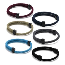 Nautical Braided Rope Cord Set - 6 Pcs Adjustable Navy Marine String Bracelet