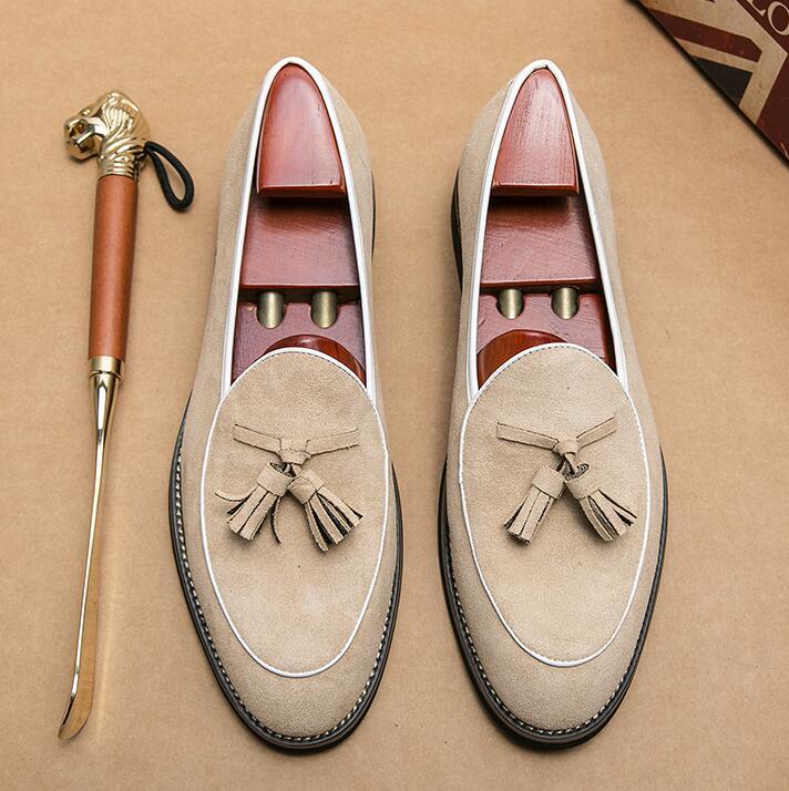 Men's Pointed Toe Suede Leather Tassel Casual Shoes Slip On Loafers