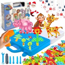 Kids 4in1 Peg Board 2D/3D Jigsaw Puzzle 289 PCs STEM Beads Animal Drill Tool Set