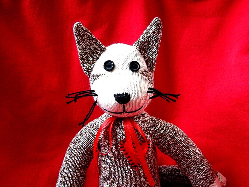 Sock Monkey Kitty Cat! Stuffed Animal Doll Handmade