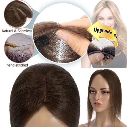 Hair Topper Clip In Mono 100% Remy Human Hair Top Piece Toupee Wigs Bangs Blonde - Imagen 12 de 91