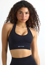 BRA Women's SMALL sports, Bo Tee Define Luxe Halterneck Sports Bra in Jet Black 