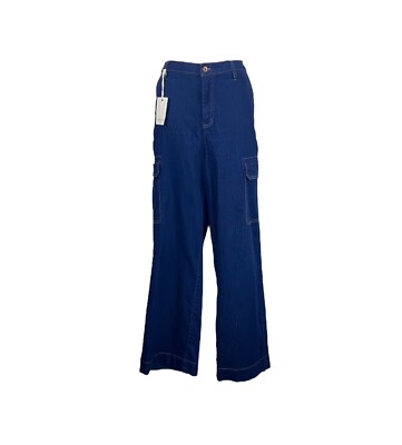 Anne Klein Cargo Trouser Jeans Womens High Rise Flare Metro Wash Blue Size 12
