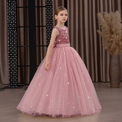Kids Princess Highlights Evening Dress Flower Girl Wedding Party Pageant Dress