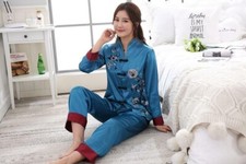 New Chinese Style Women Silk Pajamas Sets Sleepwear Nightdress Nightgown 808