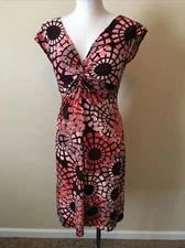 Lady Hathaway Womens Size 8 Midi Dress Multi~Colored Print V Neck