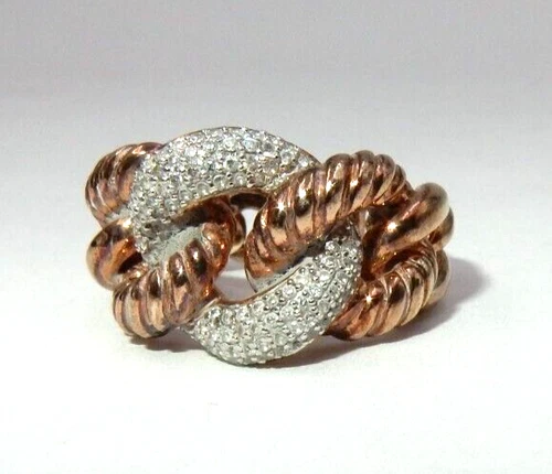 VINTAGE SIGNED "BS" SS925 CHOCOLATE BROWN STERLING SILVER CZ TWIST RING ~ SIZE 7