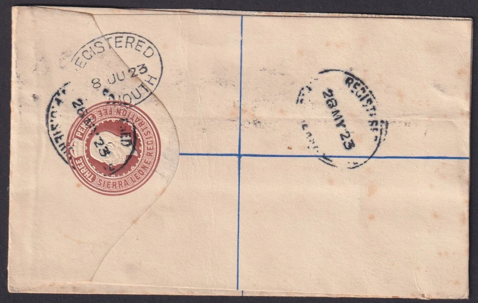 SIERRA LEONA: (20841) púrpura KENNEMA matasellos/cancelación/cubierta/PSRE 1923 Foto 2 de 2