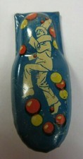 Vintage CLOWN w/ BALLOONS Clicker Noisemaker Metal Tin Toy KIRCHHOF Litho