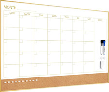 Magnetic Dry Erase Calendar  Cork Board Combo with Gold Frame, 36"x24