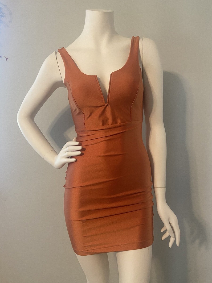 burnt orange cocktail dress AYANA Corset Satin Gown this sequin mini dress guarantees youll stand out from the crowd Women's Burnt Orange Woven Bead
