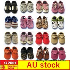 Soft Sole 100% Leather Hand Made Baby Infant Boys Girls Shoes Prewalkers 0-2Yrs