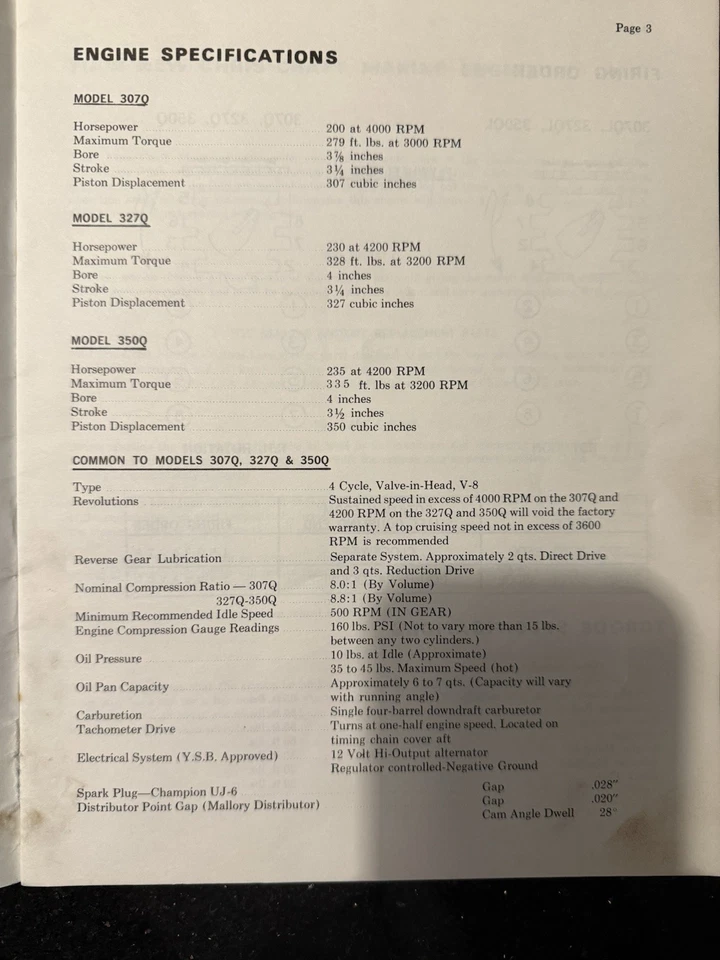 Chris Craft 307-Q 327-Q - 350-Q Operators Manual Vintage Marine 1971 - Image 3 of 3