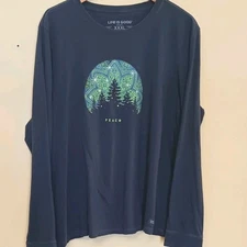 Life Is Good Crusher Lite Shirt Womens Size 3X Blue PEACE Christmas Long Sleeve 