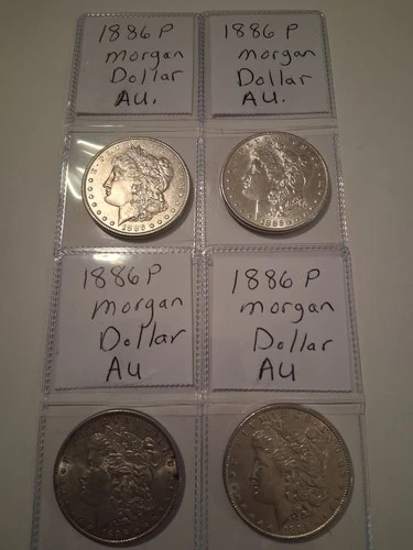Four 1886 P Morgan Dollars All AU.