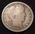 1894 s barber quarter good semi key date san francisco liberty head silver coin