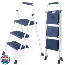 DUMOS Step Ladder, 3 Step Stool Foldable with Anti-Slip Pedal and