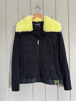 Women's Passardi Golfwear Jacket 95 L Large Neon Green Faux Fur Trim Korean