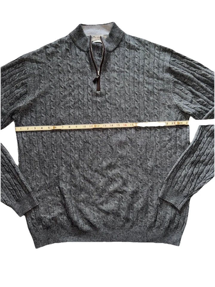PETER MILLAR Corona Vellón Lana Yak Cachemira Cable Tejido 1/4 Cremallera Gris talla XLT Foto 4 de 4