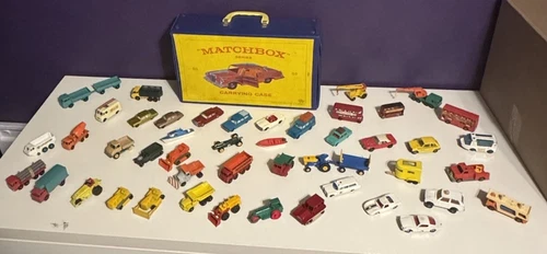 Vintage 60s Matchbox Lesney Moko Diecast Lot of 48 W/ Case Lotus Rolls Royce