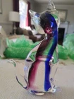 Vintage Murano Cat Figurine Hand Blown Art Glass Blue Green Clear 9”