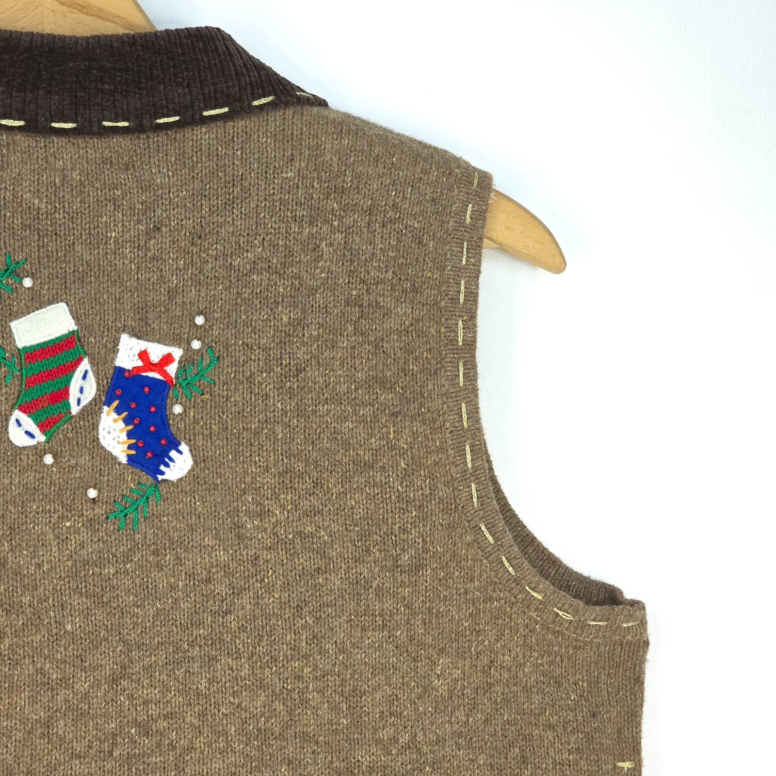 Ambra Patchwork Christmas Sweater Button Up Vest … - image 12