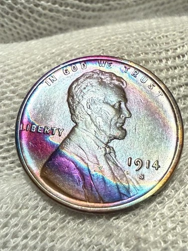 1914-S 1c Lincoln Wheat Cent. Attractive Au+ Details, Toned