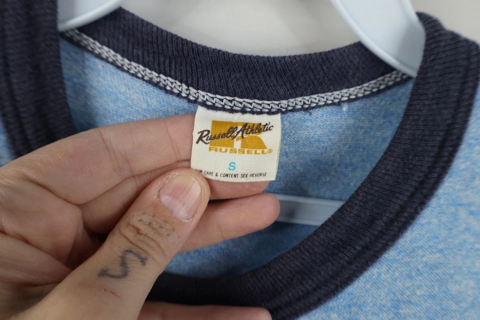 Camiseta deportiva de colección años 70 Russell Athletic para mujer S tejida koala oso timbre azul EE. UU. Foto 4 de 4