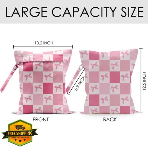 JHFDTY Pink Bow Checker Wet Bag - Afbeelding 2 van 5
