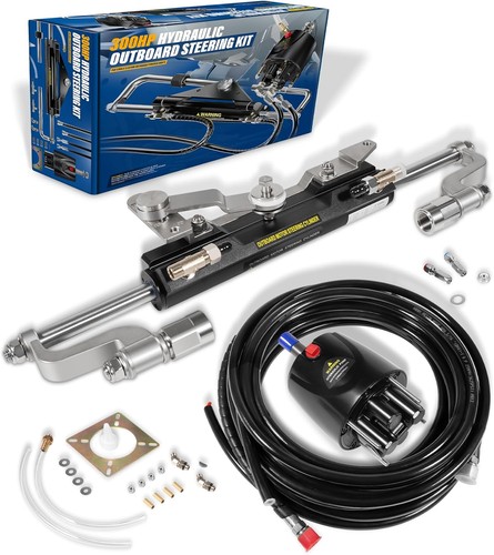 300HP Hydraulic Marine Steering Kit for Yamaha/Suzuki/Mercury Outboard Complete - Foto 3 di 11