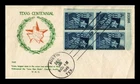 DR JIM STAMPS US COVER TEXAS CENTENNIAL FDC SCOTT 938 PLATE BLOCK GRANDY CACHET