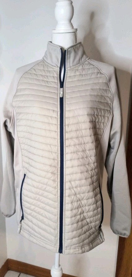 the Weather co Tan/Navy Quilted Full Zip Mid-Length Jacket Men's Size L